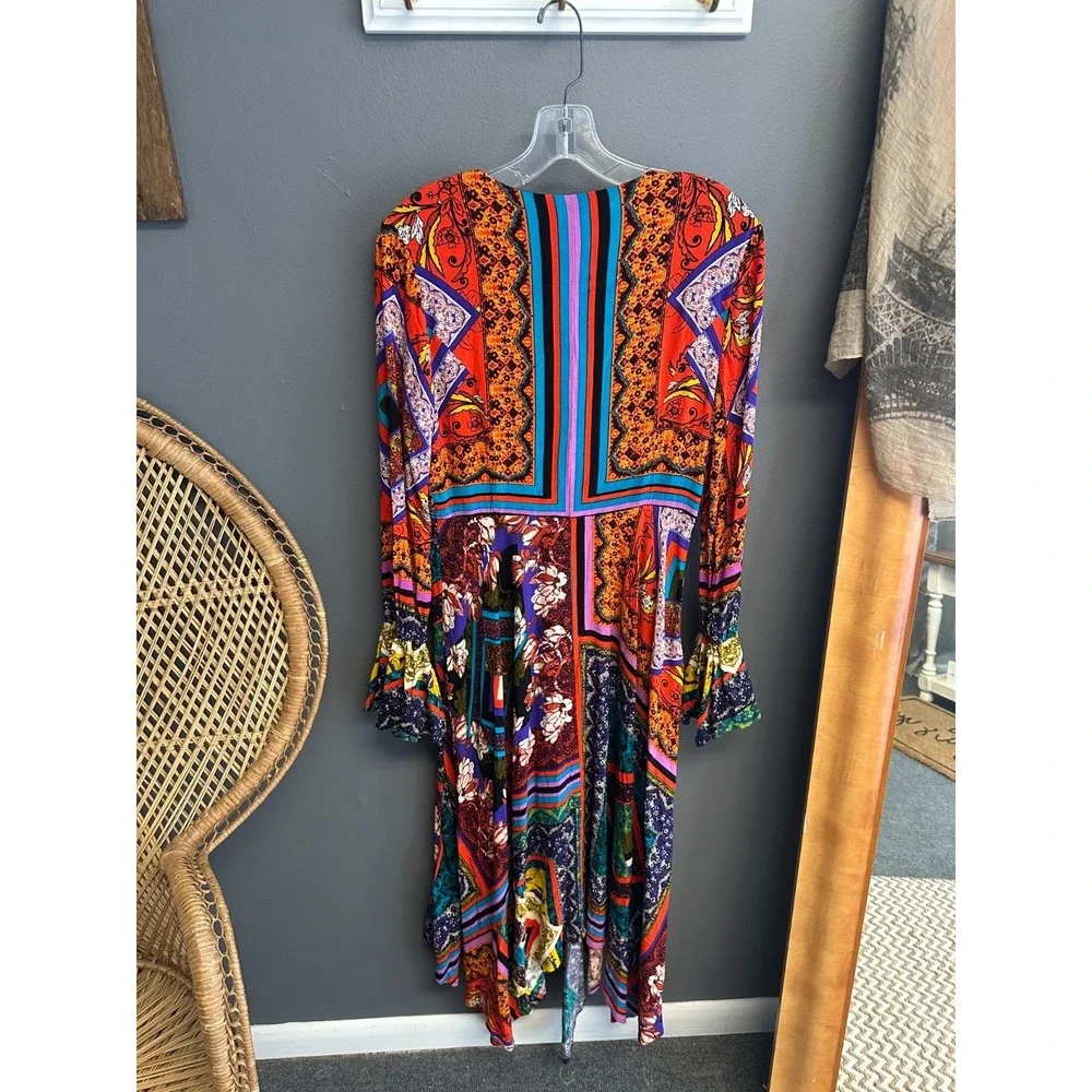 Free People Women Size XS Over‎ The Rainbow Dress Handkerchief Hem Boho Colorful